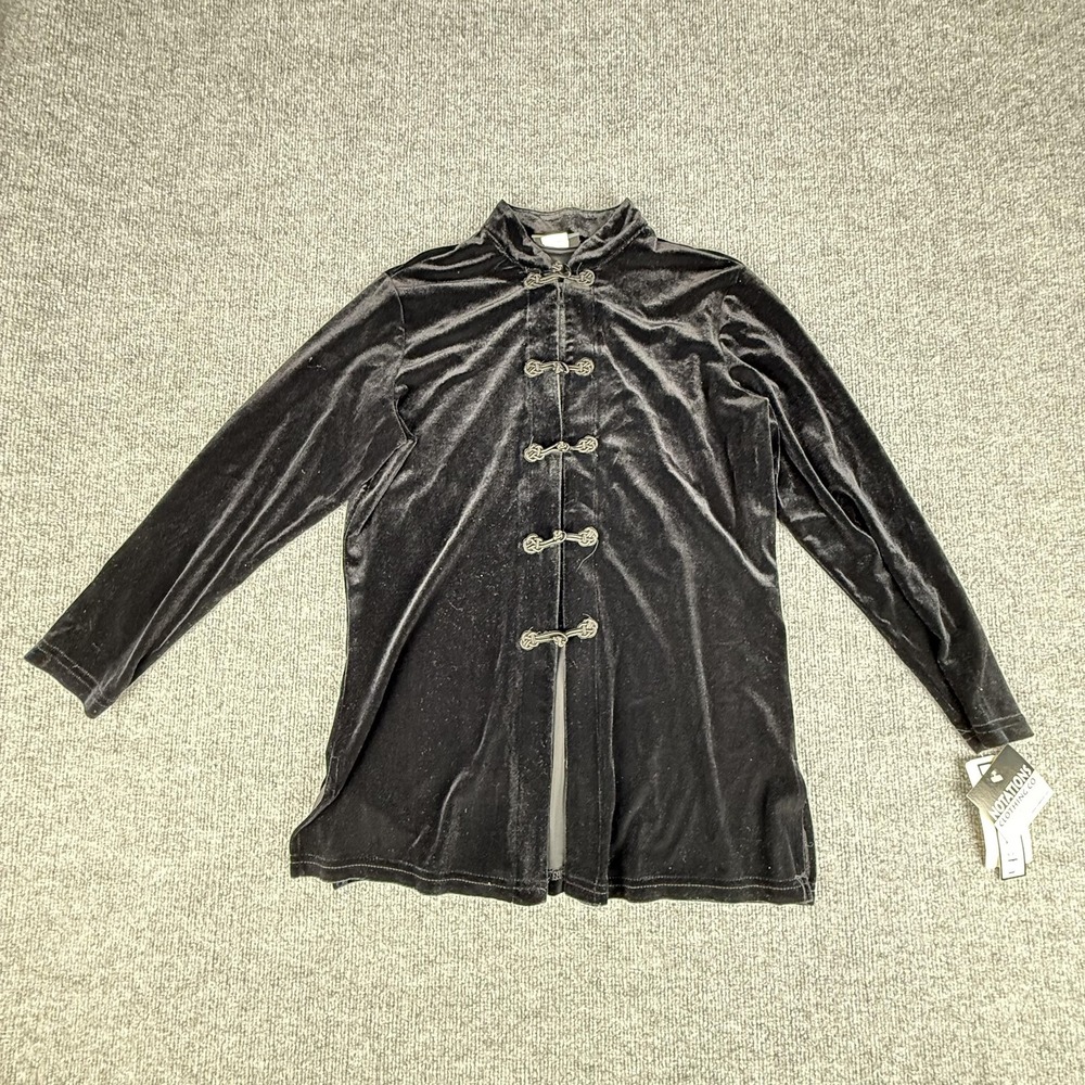 Notations Clothing Co Womens Petite M Black Velour Toggle Tunic Blouse 29674-00
